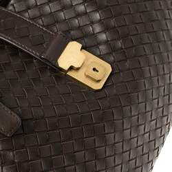 Pre Owned Bottega Veneta Dark Brown Intrecciato Leather Large Roma Tote