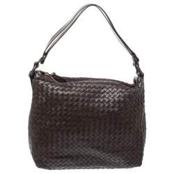 Pre Owned Bottega Veneta Dark Brown Intrecciato Leather Pyramid Shoulder Bag