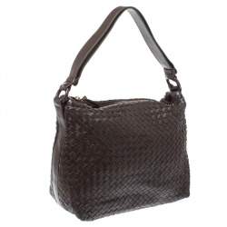 Pre Owned Bottega Veneta Dark Brown Intrecciato Leather Pyramid Shoulder Bag