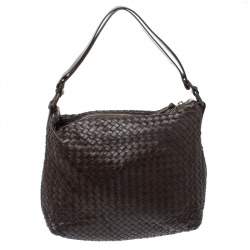 Pre Owned Bottega Veneta Dark Brown Intrecciato Leather Pyramid Shoulder Bag