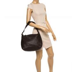 Pre Owned Bottega Veneta Dark Brown Intrecciato Leather Pyramid Shoulder Bag