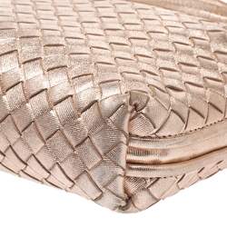 Pre Owned Bottega Veneta Metallic Rose Gold Intrecciato Leather Nodini Shoulder Bag