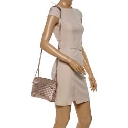 Pre Owned Bottega Veneta Metallic Rose Gold Intrecciato Leather Nodini Shoulder Bag