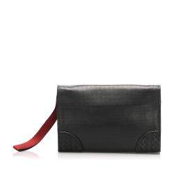 Pre Owned Bottega Veneta Black Leather Intrecciato Perforated Clutch Bag