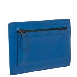 Pre Owned Bottega Veneta Blue Intrecciato Leather Card Holder