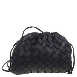 Pre Owned Bottega Veneta Black Intrecciato Leather Mini The Pouch Bag