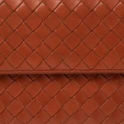 Pre Owned Bottega Veneta Orange Intrecciato Leather Continental Flap Wallet