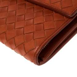 Pre Owned Bottega Veneta Orange Intrecciato Leather Continental Flap Wallet