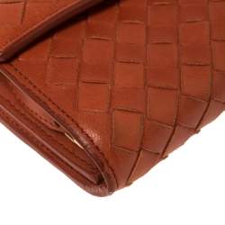 Pre Owned Bottega Veneta Orange Intrecciato Leather Continental Flap Wallet