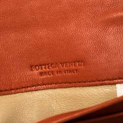 Pre Owned Bottega Veneta Orange Intrecciato Leather Continental Flap Wallet