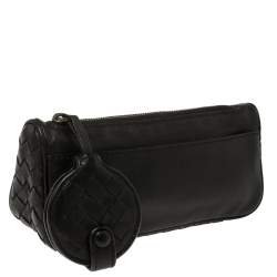 Pre Owned Bottega Veneta Black Leather Zipped Pouch