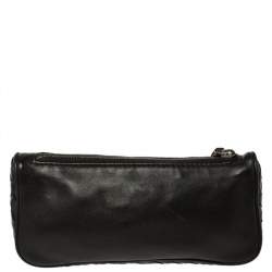 Pre Owned Bottega Veneta Black Leather Zipped Pouch