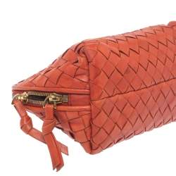 Pre Owned Bottega Veneta Orange Intrecciato Leather Pouch 
