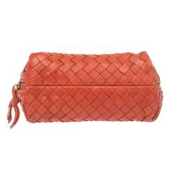 Pre Owned Bottega Veneta Orange Intrecciato Leather Pouch 