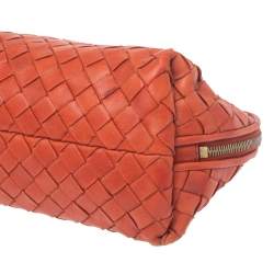 Pre Owned Bottega Veneta Orange Intrecciato Leather Pouch 