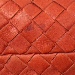 Pre Owned Bottega Veneta Orange Intrecciato Leather Pouch 
