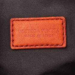 Pre Owned Bottega Veneta Orange Intrecciato Leather Pouch 
