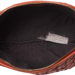 Pre Owned Bottega Veneta Orange Intrecciato Leather Pouch 