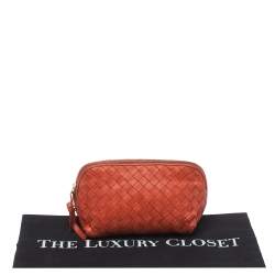 Pre Owned Bottega Veneta Orange Intrecciato Leather Pouch 
