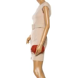 Pre Owned Bottega Veneta Orange Intrecciato Leather Pouch 