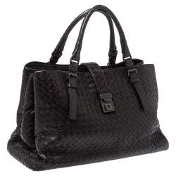 Pre Owned Bottega Veneta Brown Intrecciato Leather Medium Roma Tote