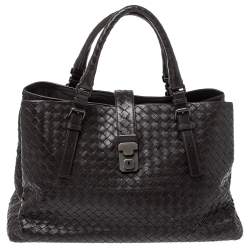 Pre Owned Bottega Veneta Brown Intrecciato Leather Medium Roma Tote