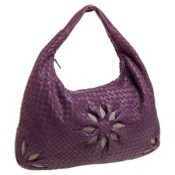 Pre Owned Bottega Veneta Purple Intrecciato Leather Flower Hobo
