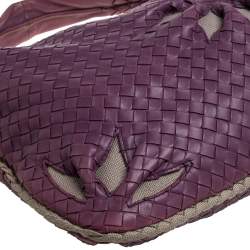 Pre Owned Bottega Veneta Purple Intrecciato Leather Flower Hobo