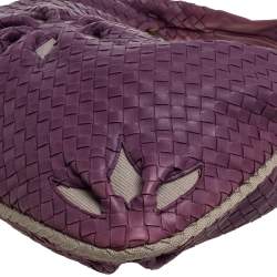 Pre Owned Bottega Veneta Purple Intrecciato Leather Flower Hobo