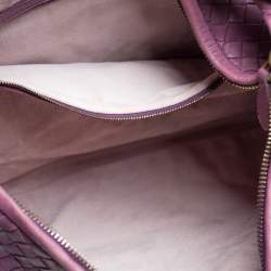 Pre Owned Bottega Veneta Purple Intrecciato Leather Flower Hobo