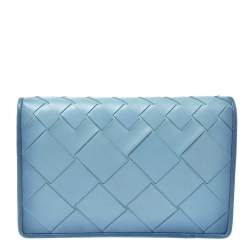 Pre Owned Bottega Veneta Blue Ombre Intrecciato Leather Montebello Clutch