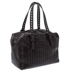 Pre Owned حقيبة ساتشيل بوتيغا فينيتا غروميت جلد إنترشياتو رمادي داكن  