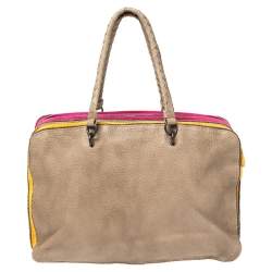 Pre Owned Bottega Veneta Multicolor Pebbled Leather Double Zip Satchel