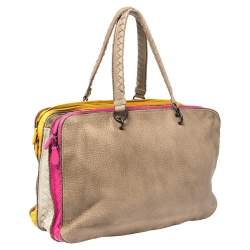 Pre Owned Bottega Veneta Multicolor Pebbled Leather Double Zip Satchel