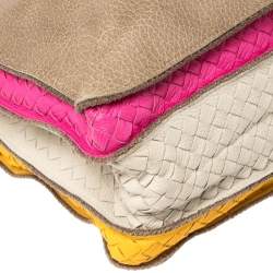 Pre Owned Bottega Veneta Multicolor Pebbled Leather Double Zip Satchel