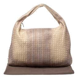 Pre Owned Bottega Veneta Beige Ombre Intrecciato Leather Maxi Veneta Hobo
