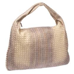 Pre Owned Bottega Veneta Beige Ombre Intrecciato Leather Maxi Veneta Hobo