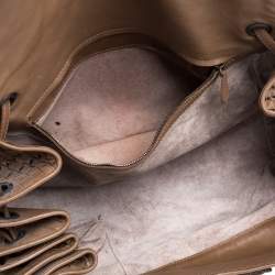 Pre Owned Bottega Veneta Brown Leather Drawstring Flap Shoulder Bag