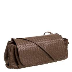 Pre Owned Bottega Veneta Brown Leather Drawstring Flap Shoulder Bag