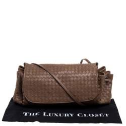 Pre Owned Bottega Veneta Brown Leather Drawstring Flap Shoulder Bag