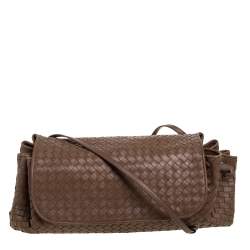 Pre Owned Bottega Veneta Brown Leather Drawstring Flap Shoulder Bag