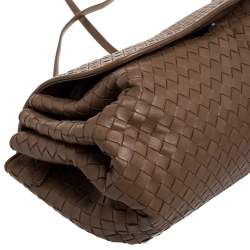 Pre Owned Bottega Veneta Brown Leather Drawstring Flap Shoulder Bag