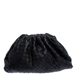 Pre Owned Bottega Veneta Black Intrecciato Leather The Pouch Clutch