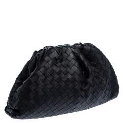 Pre Owned Bottega Veneta Black Intrecciato Leather The Pouch Clutch