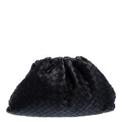 Pre Owned Bottega Veneta Black Intrecciato Leather The Pouch Clutch