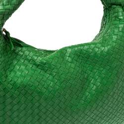 Pre Owned Bottega Veneta Green Intrecciato Leather Large Veneta Hobo