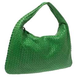 Pre Owned Bottega Veneta Green Intrecciato Leather Large Veneta Hobo