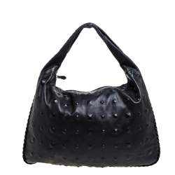 Pre Owned Bottega Veneta Black Intrecciato Leather Maxi Veneta Studded Hobo