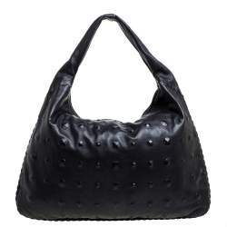 Pre Owned Bottega Veneta Black Intrecciato Leather Maxi Veneta Studded Hobo