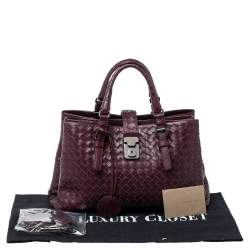 Pre Owned Bottega Veneta Burgundy Intrecciato Leather Small Roma Tote